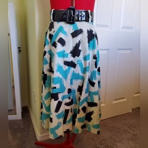 Pinup Couture Aqua Retro Print Doris Skirt Size Medium